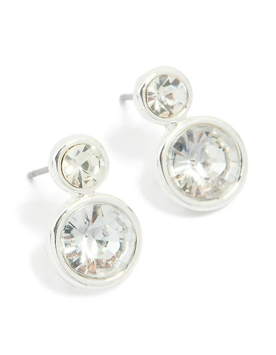 Silver Double Stone Stud Earrings