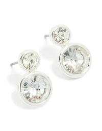 Silver Double Stone Stud Earrings