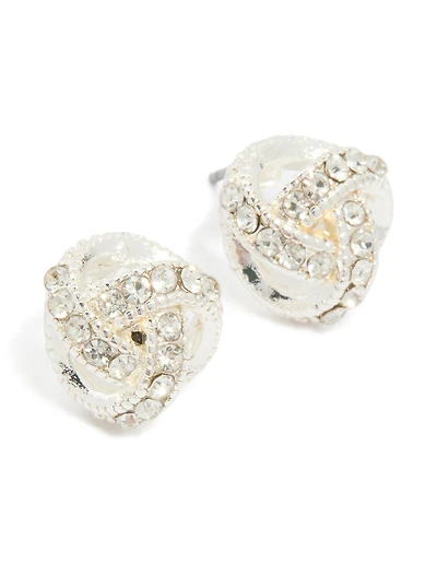 Silver Diamante Mini Knot Stud Earrings