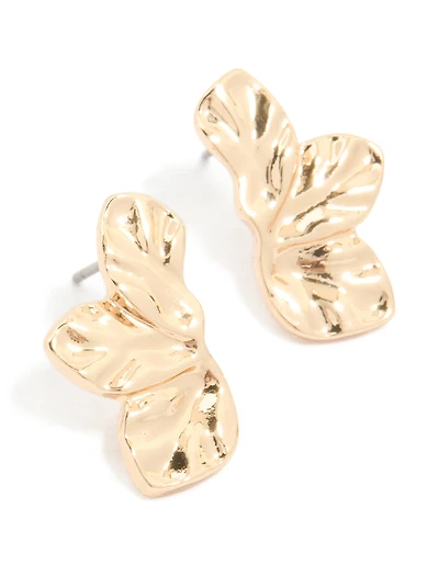 Gold Mini Fan Flower Stud Earrings