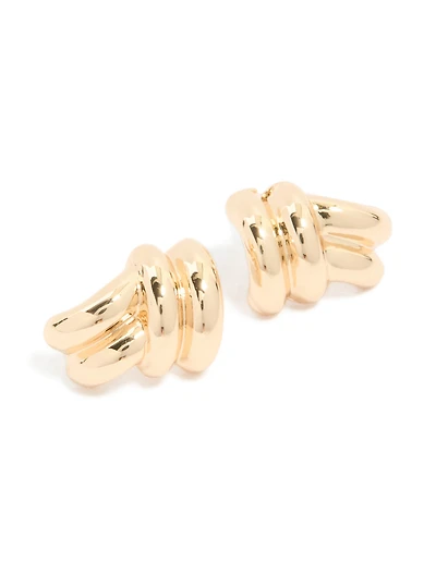 Gold Half Ribbon Knot Stud Earrings
