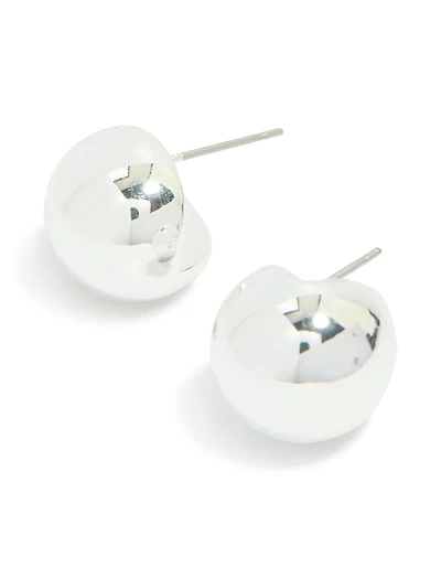 Silver Bubble Edge Round Stud Earrings