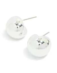 Silver Bubble Edge Round Stud Earrings
