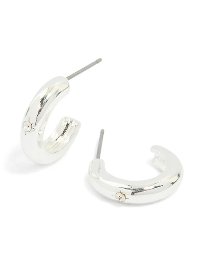 Silver Diamante Star Centre Bubble Open Hoop Earrings