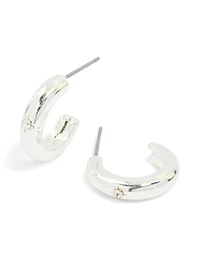Silver Diamante Star Centre Bubble Open Hoop Earrings