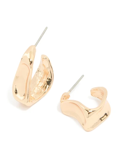 Boucles d’oreilles horizontales à cerceaux ouverts en or à côtelures