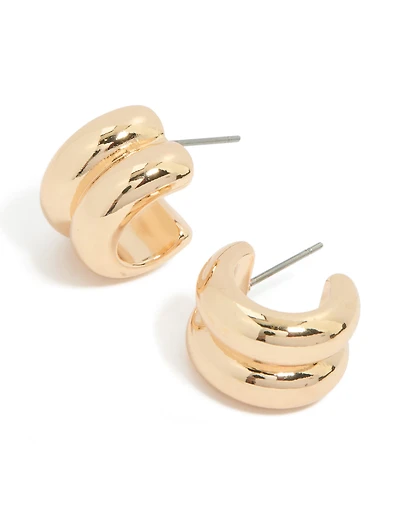 Gold Chubby Ribbed Hoop Earrings