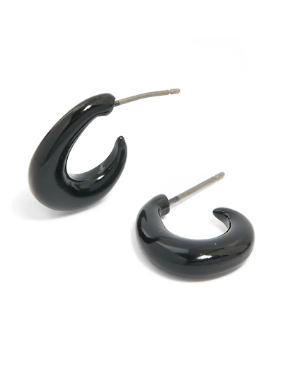 Black Coated Metal Warped Chunky Open Hoop Earrings