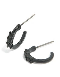 Black Coated Metal Triple Diamante Huggie Earrings