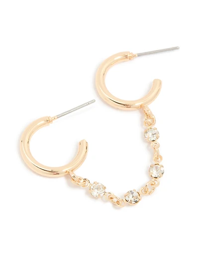 Gold Double Hoop Chain Earring