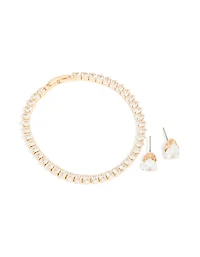 Gold Cubic Zirconia Tennis Bracelet & Earrings Set
