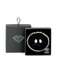Gold Cubic Zirconia Tennis Bracelet & Earrings Set