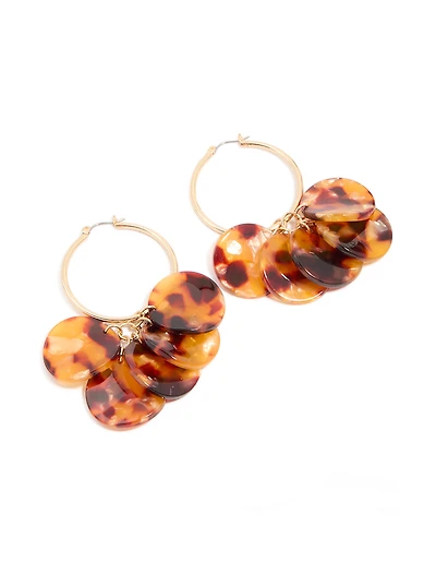Gold Tortiiuseshell Acrylic Five Petal Hoop Earrings