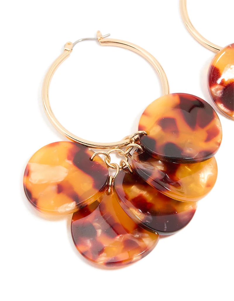 Gold Tortiiuseshell Acrylic Five Petal Hoop Earrings