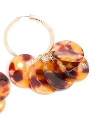 Gold Tortiiuseshell Acrylic Five Petal Hoop Earrings