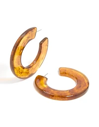 Brown Acrylic Chunky Medium Hoop Earrings