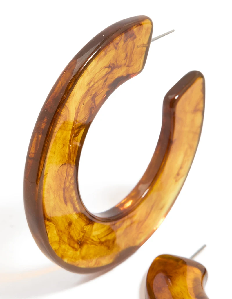 Brown Acrylic Chunky Medium Hoop Earrings