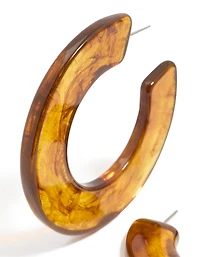 Brown Acrylic Chunky Medium Hoop Earrings