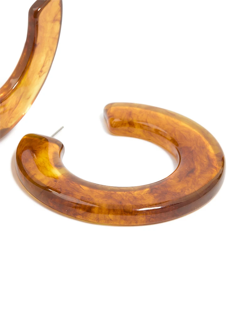 Brown Acrylic Chunky Medium Hoop Earrings