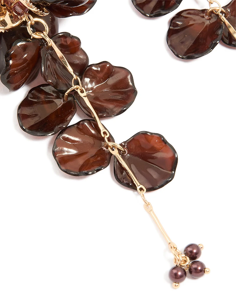 Pétales de fleurs en acrylique brun foncé, grandes boucles d’oreilles tombantes