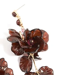 Pétales de fleurs en acrylique brun foncé, grandes boucles d’oreilles tombantes