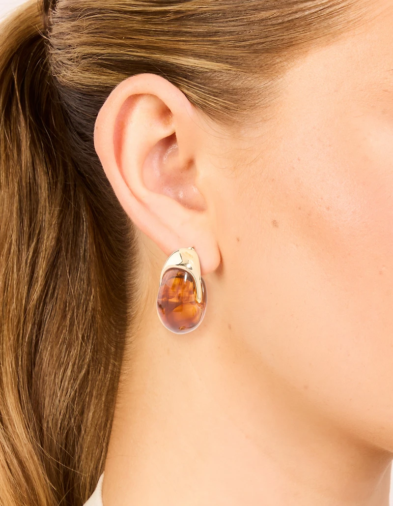 Brown Acrylic Chunky Curved Stud Earrings