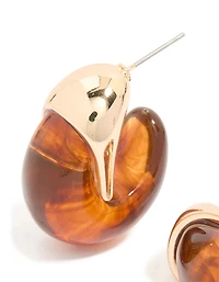 Brown Acrylic Chunky Curved Stud Earrings