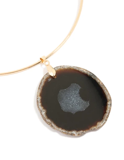 Gold Dark Brown Marbled Stone Torque Necklace