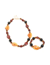 Brown Acrylic & Black Beaded Necklace