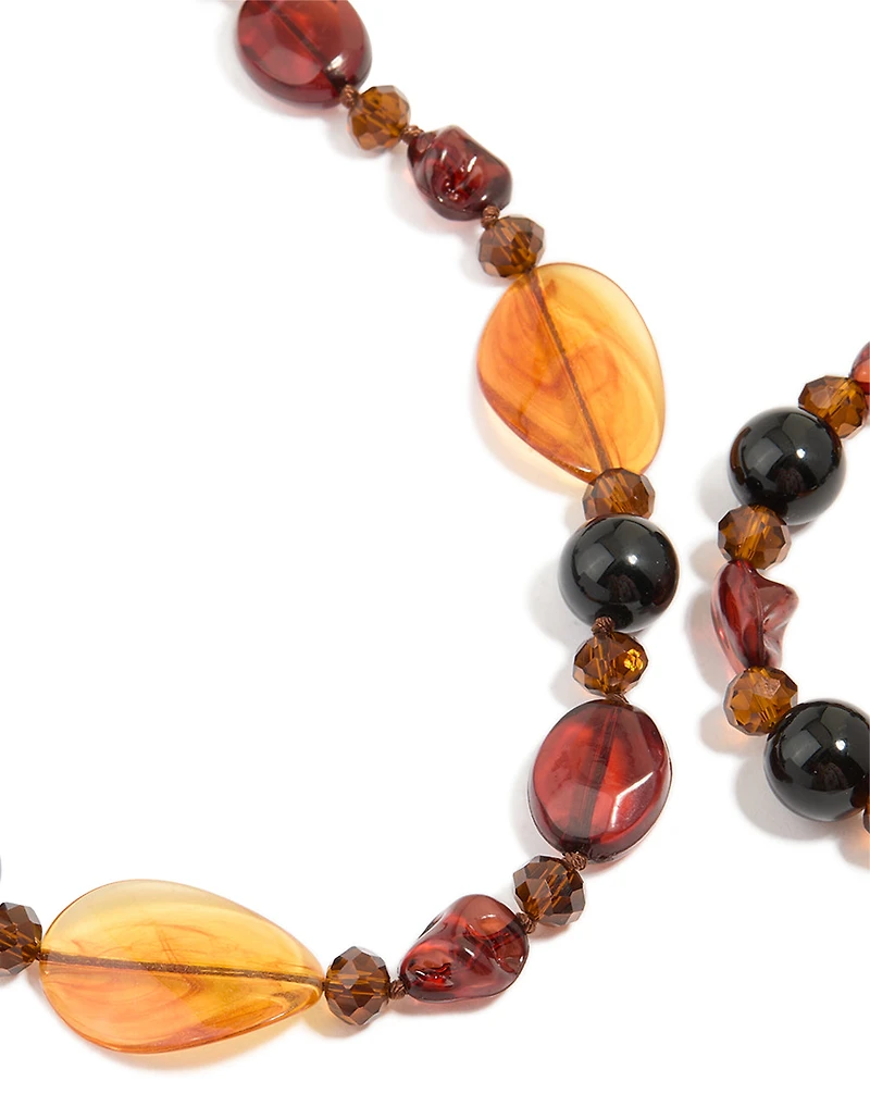 Brown Acrylic & Black Beaded Necklace