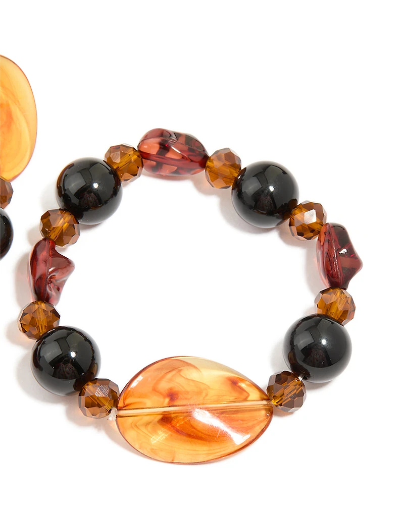 Brown Acrylic & Black Beaded Necklace