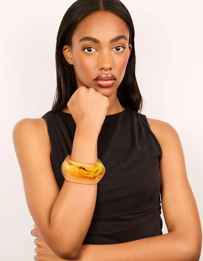 Brown Acrylic Marbled Orb Bangle