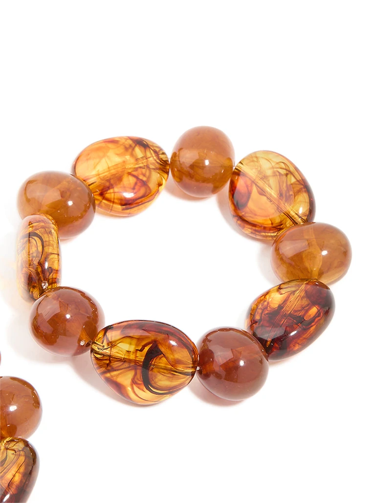 Bracelets élastiques en acrylique perlé brun pack de 2