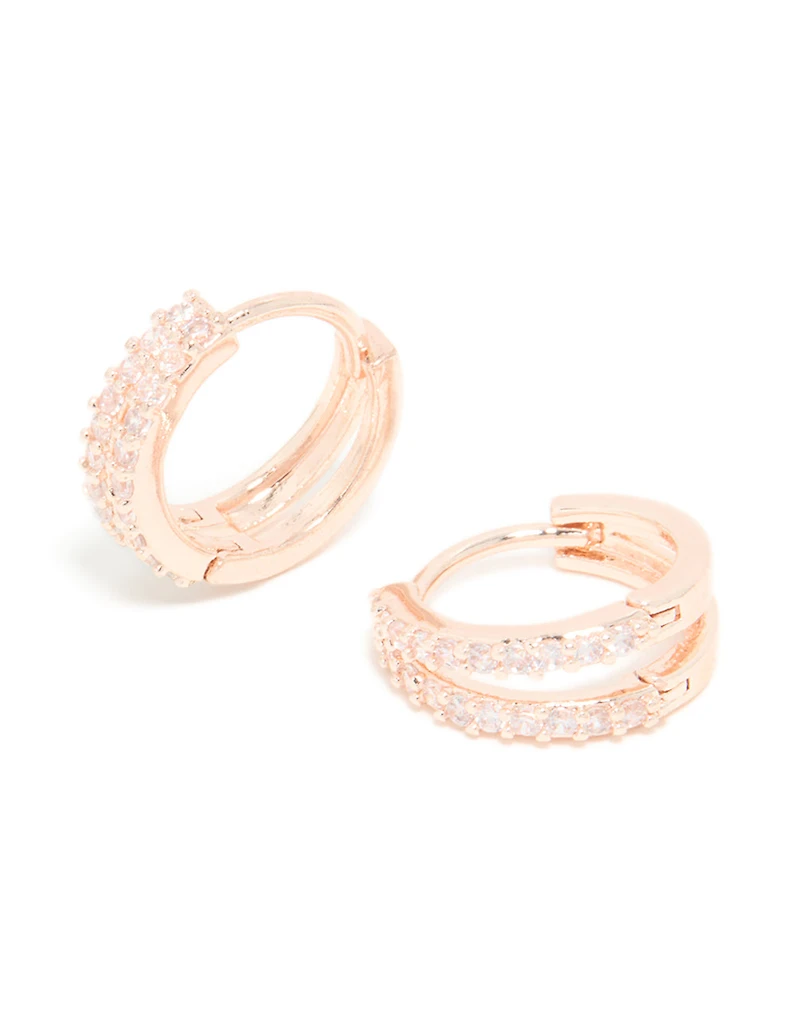 Rose Gold Plated Cubic Zirconia Split Huggie Earrings