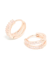 Rose Gold Plated Cubic Zirconia Split Huggie Earrings