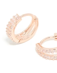 Rose Gold Plated Cubic Zirconia Split Huggie Earrings