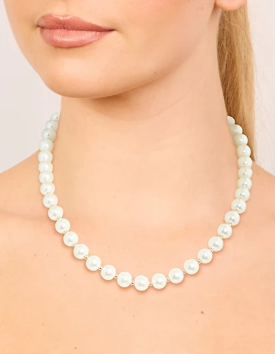 Collier en perles et boules plaqué or rose en alternance