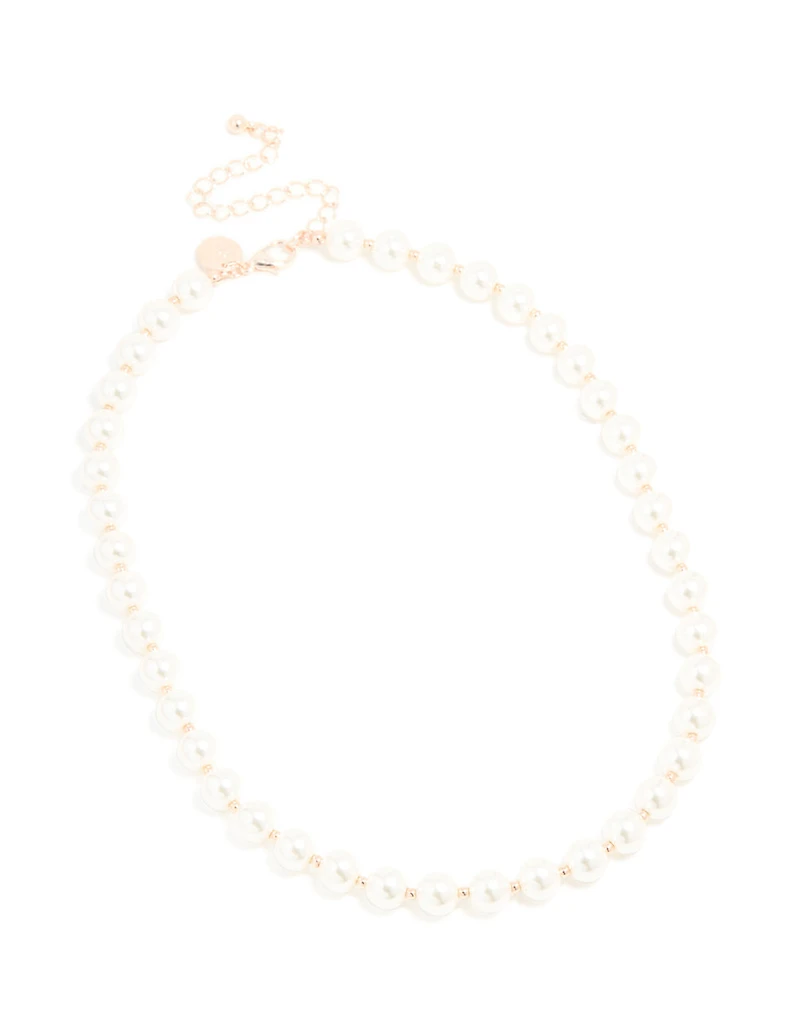 Rose Gold Plated Pearl & Ball Alternating Necklace