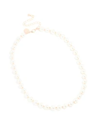 Rose Gold Plated Pearl & Ball Alternating Necklace