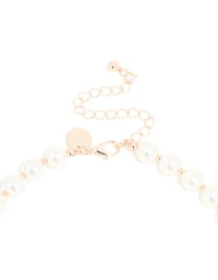 Rose Gold Plated Pearl & Ball Alternating Necklace