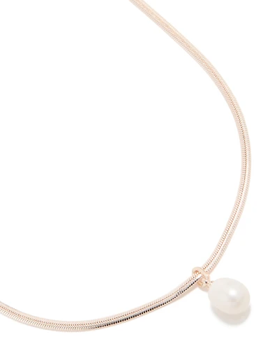 Rose Gold Plated Freshwater Pearl Pendant Snake Chain Necklace
