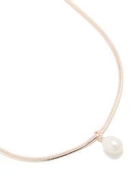 Rose Gold Plated Freshwater Pearl Pendant Snake Chain Necklace