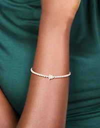 Bracelet de tennis en or rose plaqué or avec zircon cubique et fleur