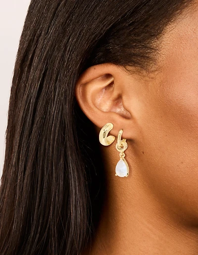 Gold Plated Diamante Pear Drop Huggie & Open Hoop Earrings 2 Pack