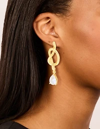Gold Plated Pear Diamante & Knotted Drop Earrings