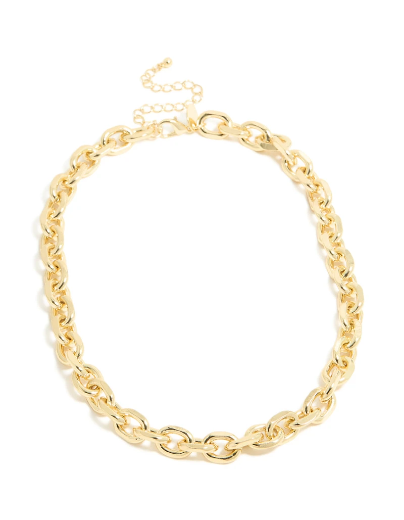 Collier de grandes chaînes en maillons circulaires plaqués or