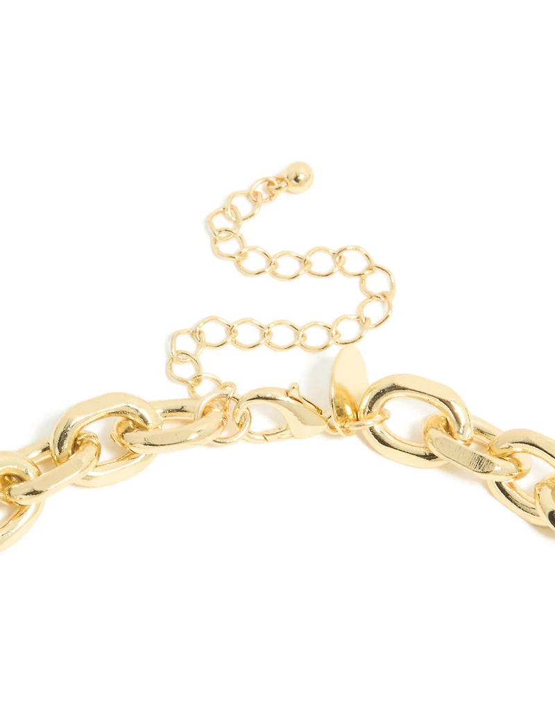 Collier de grandes chaînes en maillons circulaires plaqués or