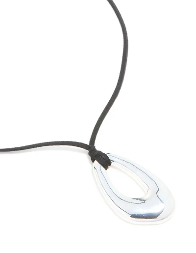 Silver Plated Open Oval Pendant Long Cord Necklace