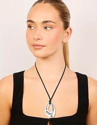 Silver Plated Open Oval Pendant Long Cord Necklace