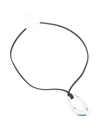 Silver Plated Open Oval Pendant Long Cord Necklace
